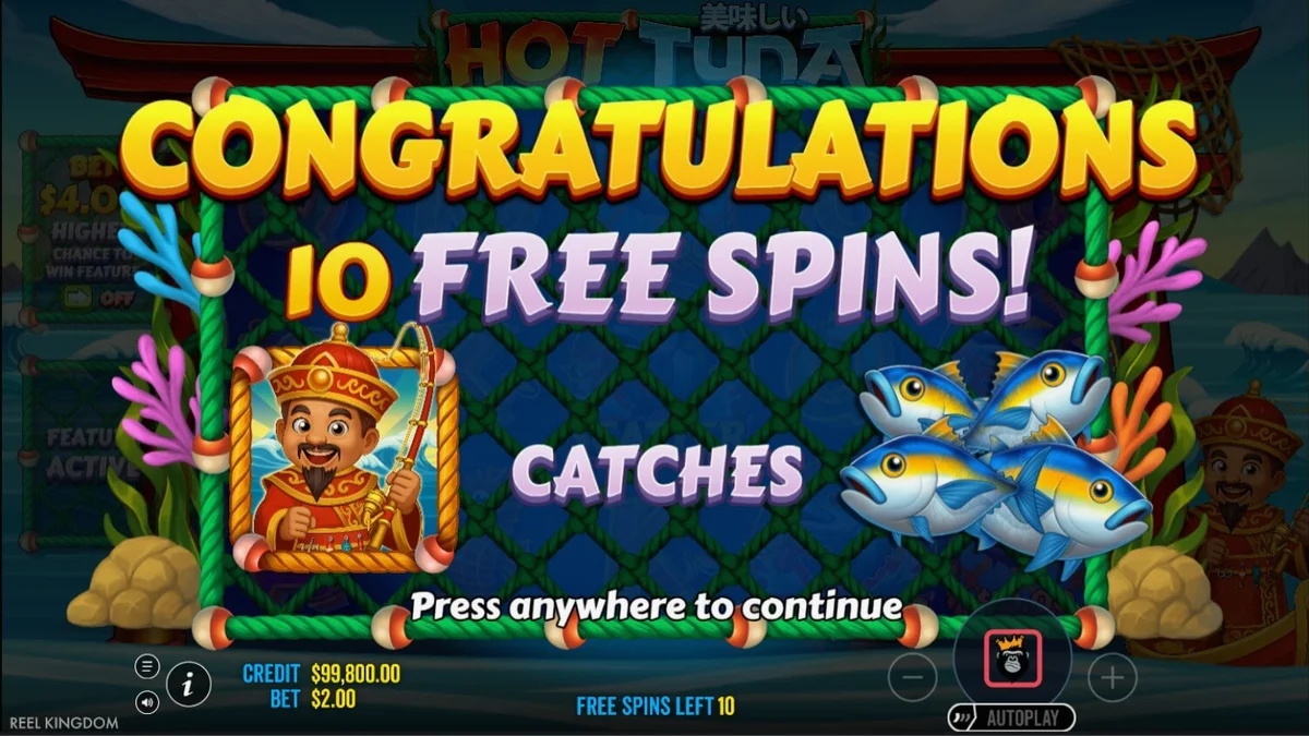 Interface do jogo de slot Hot Tuna com tema de pesca oriental